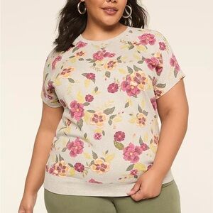 Lane Bryant Short Sleeve Floral Crew-Neck Sweatshirt